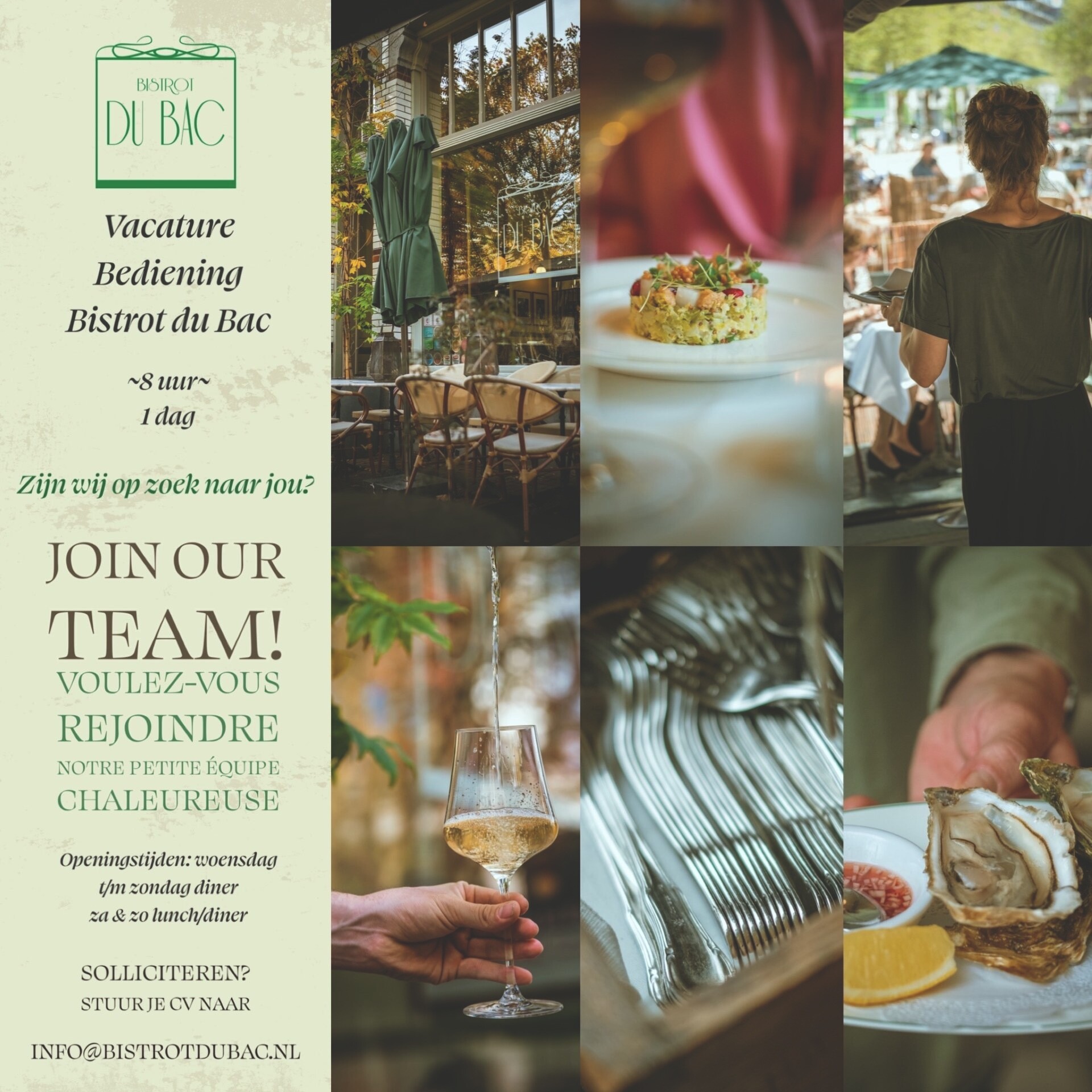 Vacature 8 uur 1 dag bediening bistrot du bac april 2023.1920x1920